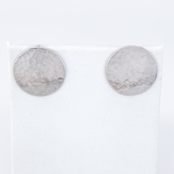 Vintage Sterling Silver 925 Hammered Disc Stud Earrings - Picture 6 of 12